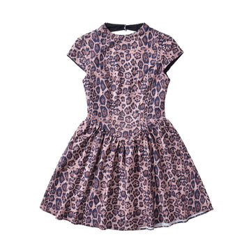 Leopard Print Backless Hollow Sexy Pure Desire Waist-Cinching Puff Dress Short Dress Fashion Dress