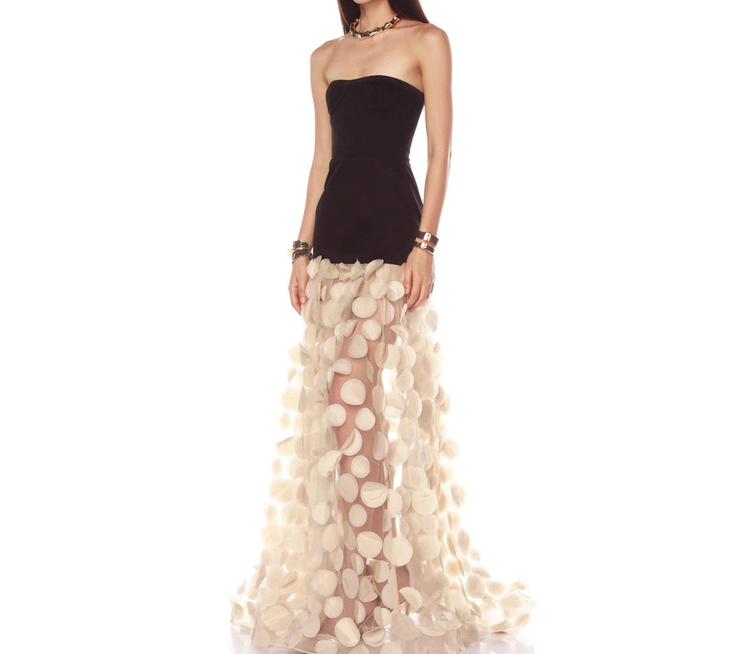 Off-Shoulder Color-Block Polka Dot Mesh Patchwork Dress