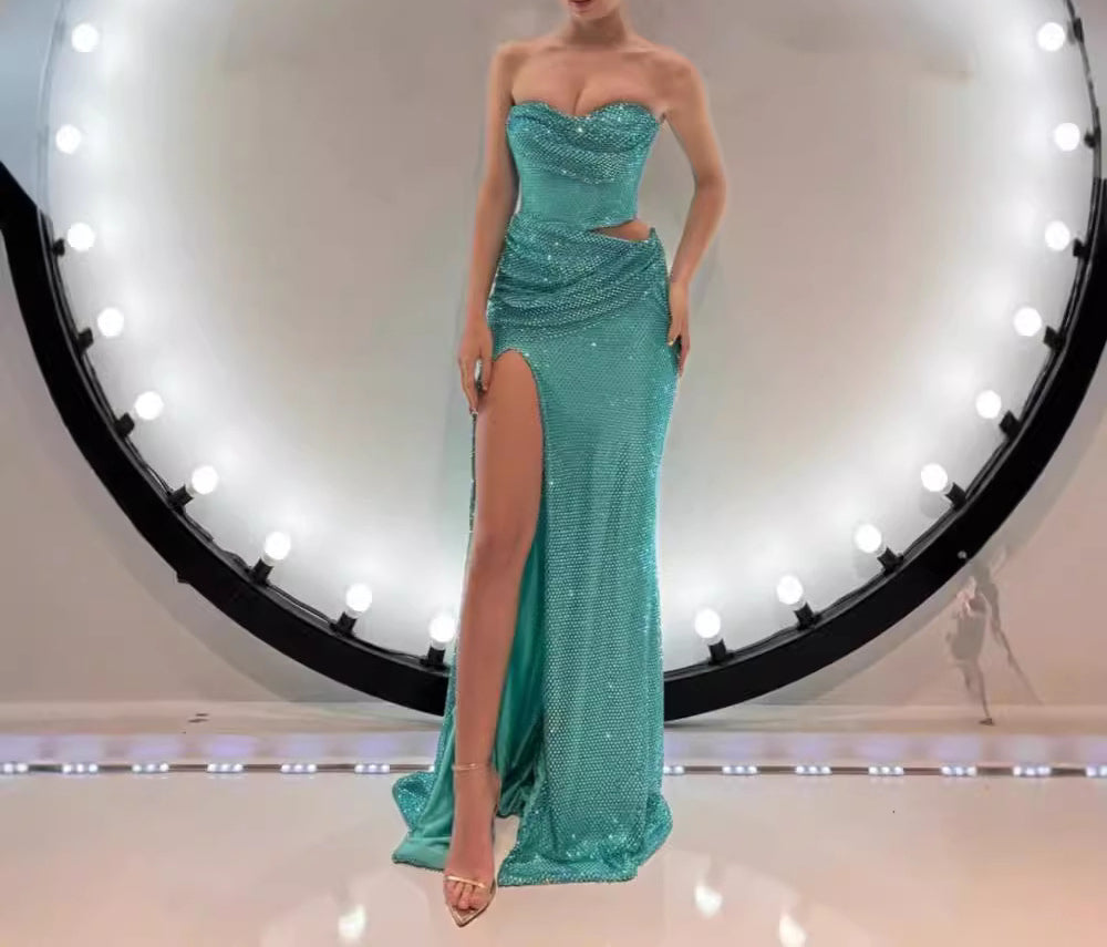 Long High Split Hip Skirt Two-Piece Elegant Dirty Light Dress