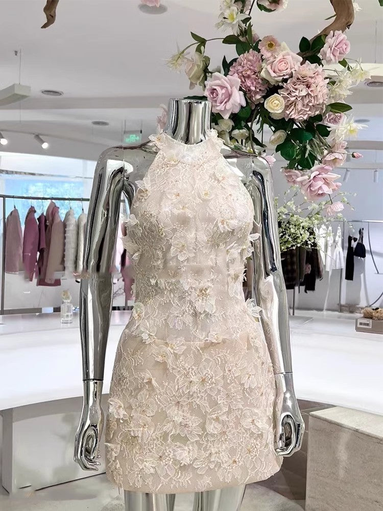 Dress Pure Desire Style Lace 3D Flower Socialite Sexy Strap Beaded Short Dress