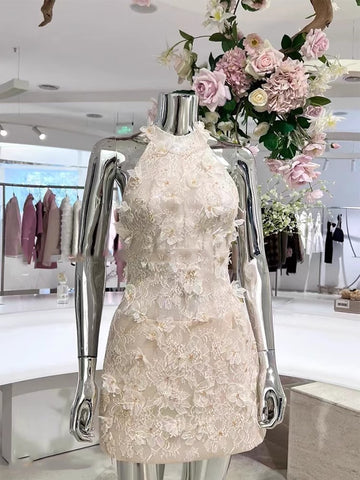 Dress Pure Desire Style Lace 3D Flower Socialite Sexy Strap Beaded Short Dress