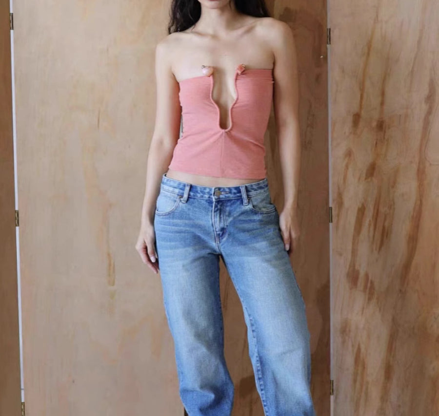 Metallic Irregular Hollow Out Personality Knitted Base Tube Top