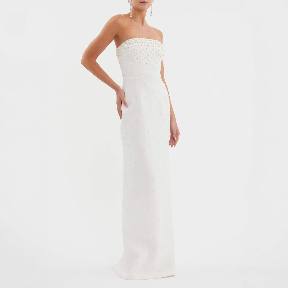 Pure Color Tube-Top Long Dress Temperament Commute High Waist Dress Rich Gold Light Dress