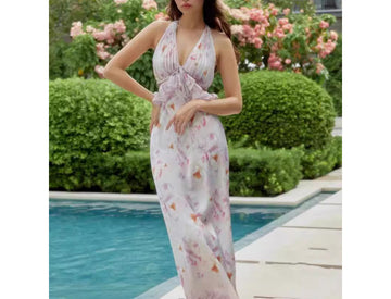 Sexy Fashion Waist-Exposing Backless Halter Vacation Dress
