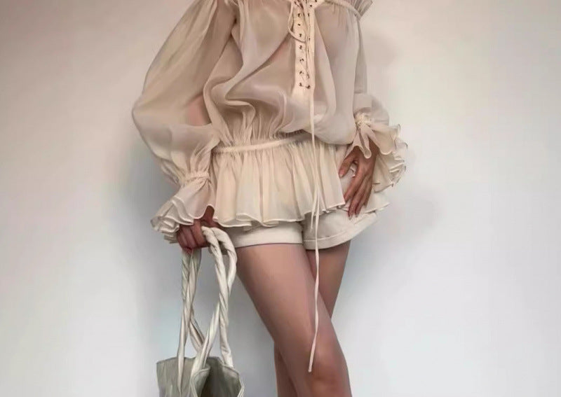 Casual Style Top High-Waisted Shorts Fashionable Elegant Set