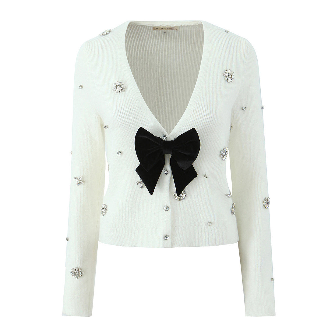 New French Style Elegant Chanel-inspired Heavy Embroidered Rhinestone Bow Soft Knit Sweater