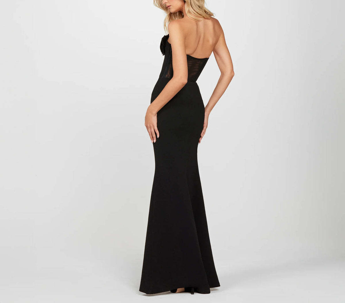 European and American High-End Women's French Style Birthday Party Dress party Little Dress with 3D Floral Strapless Slit Long Dress