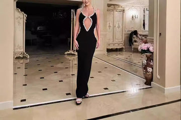 Strapless Rhinestone Sexy Halter Waist-Cinching Long Dress Bandage Dress