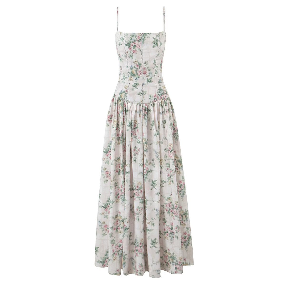 house French Style Vacation Gentle Floral Waist-Cinching Strapless Mid-Length Dress for Women