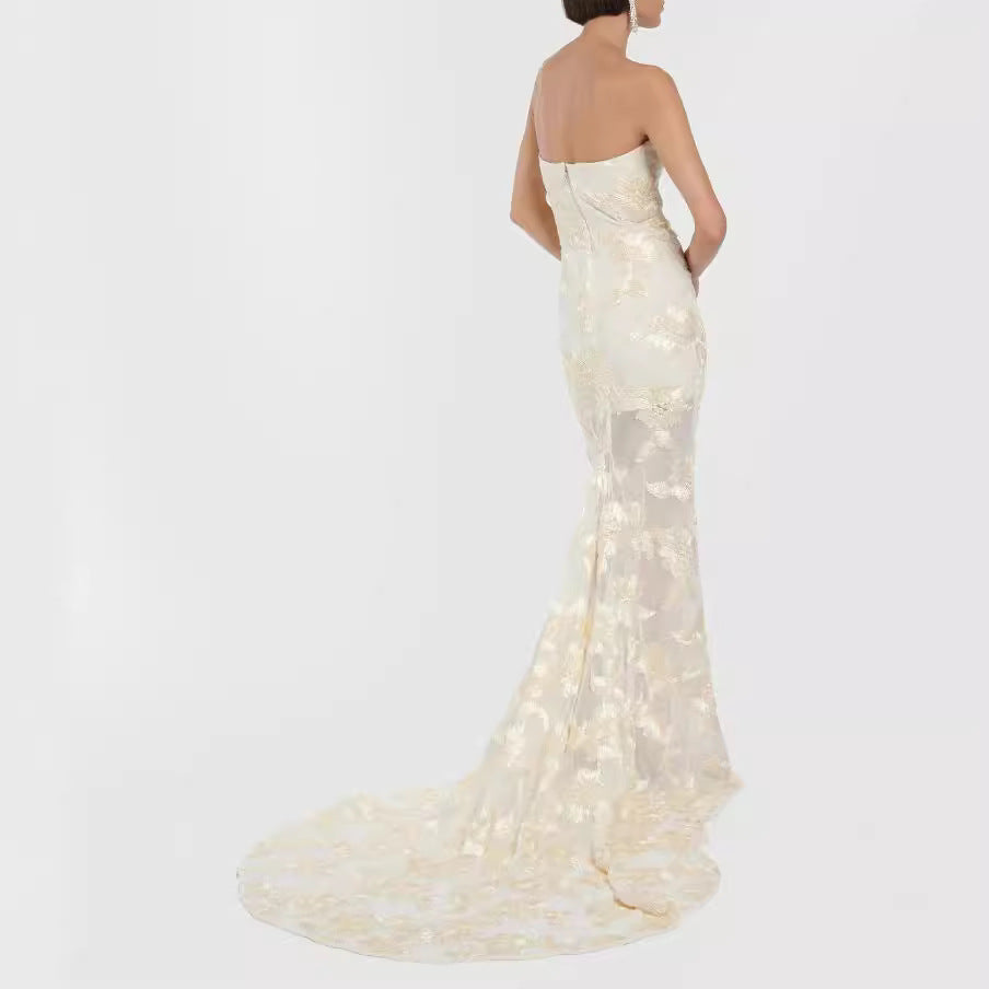 Off-Shoulder Slim Fit Large Hem Floor-Length Dress Gown