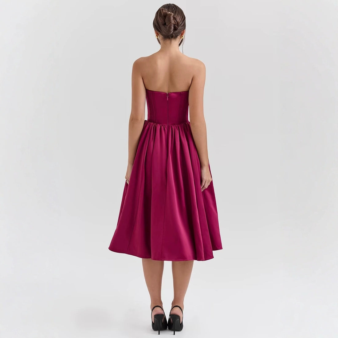 wine red High-end Large Skirt Elegant Strapless Skirt Women's Mid-length dress Dress