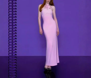 Pink Pleated Sleeveless Waist Gentle Dress