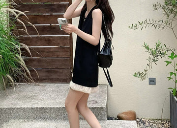 Elegant Socialite Style Solid Color Ruffle Sleeveless Dress Simple Luxury Design Dress