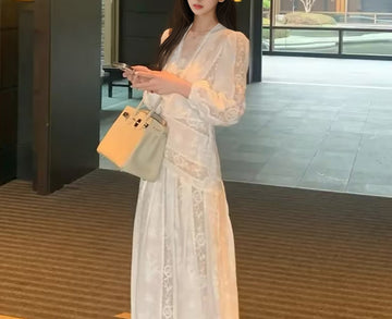 French Style High-End Embroidered Design Advanced Romantic Long Dress