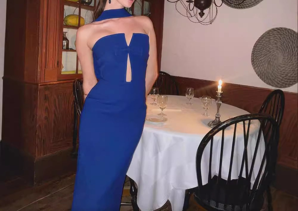 Off-Shoulder Bowknot Hollow Design Split Solid Color Bandage Dress