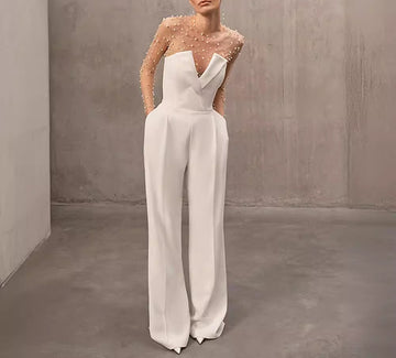 Bubble Mesh Top Jumpsuit Casual Set