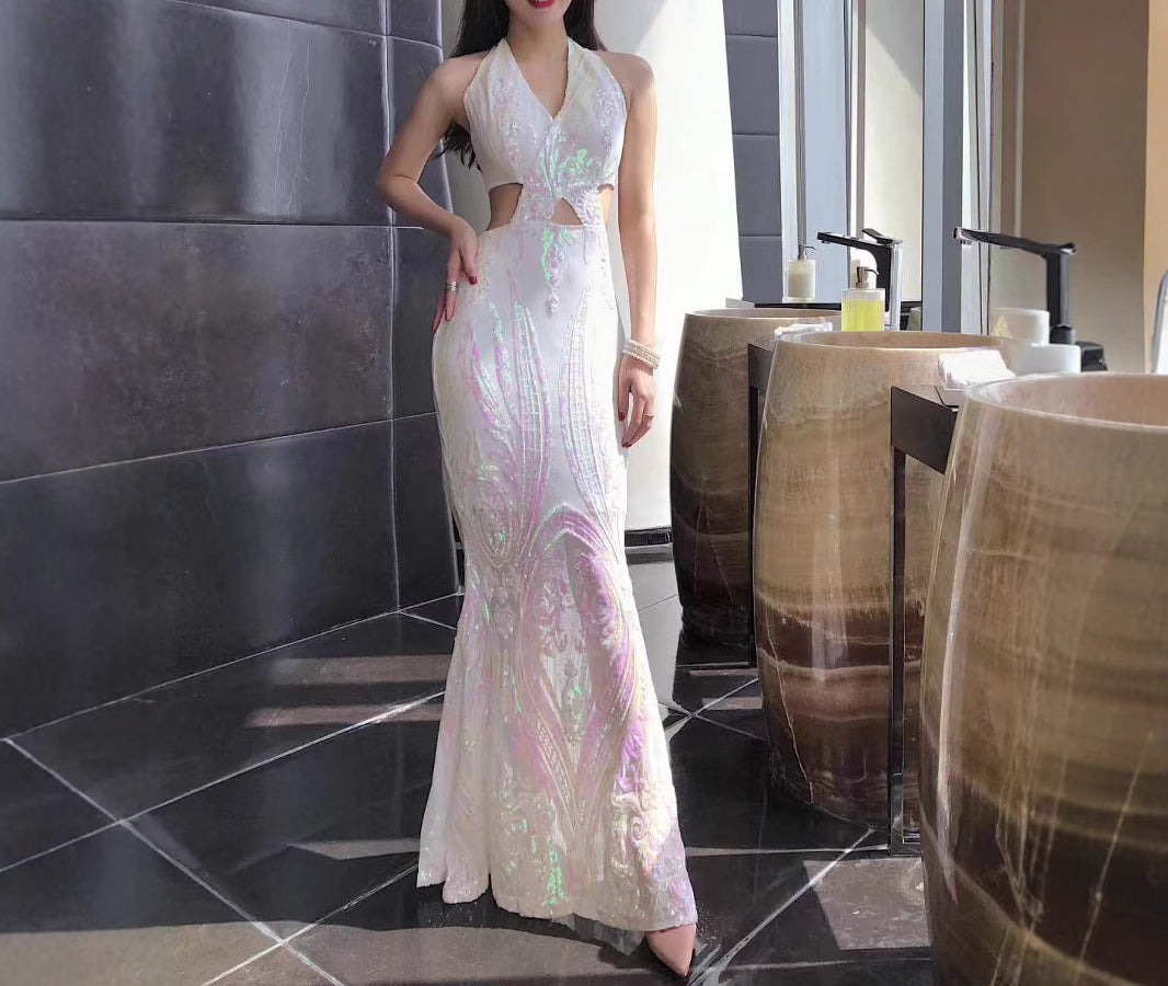 Off-shoulder Sequin Backless Mermaid Evening Dress