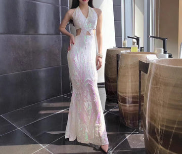 Off-shoulder Sequin Backless Mermaid Evening Dress