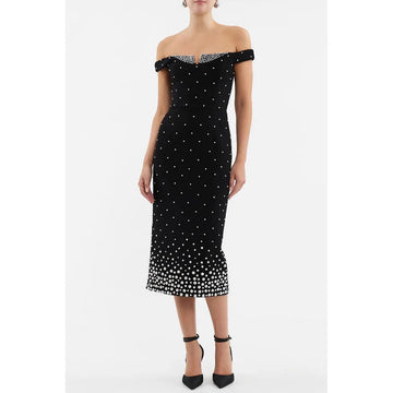 Black Off-Shoulder Dress with Bubble Bead Embellishments