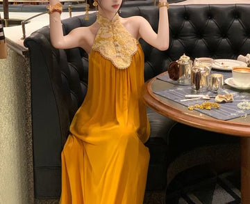Spring Summer Elegant High-end Chinese Style Design Sense Long Dress New Chinese Fashion Cheongsam Collar Dress