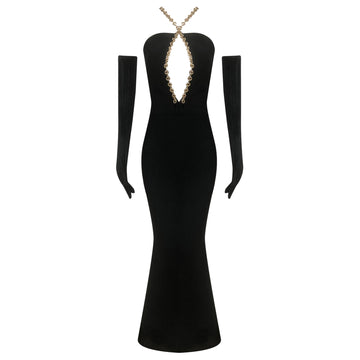 Summer Solid Color Fashion Casual Versatile Long Chain Strap Black Maxi Dress for Women